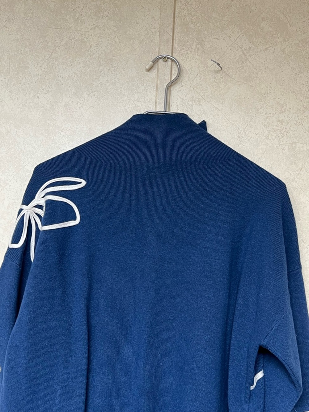 Chico's navy mock neck white floral embroidered long sleeve sweater - Picture 5 of 11